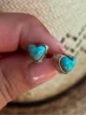 Turquoise Heart Stud Earrings - Sterling Silver